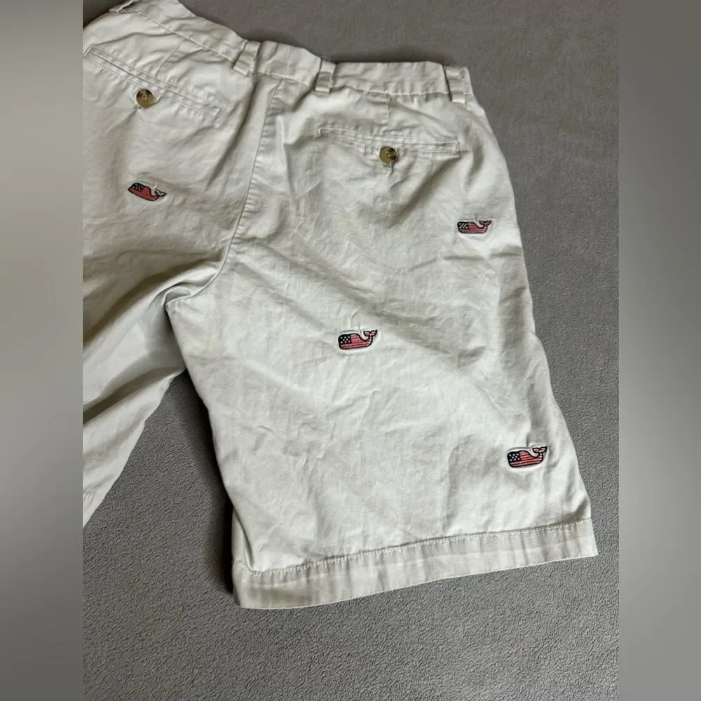Vineyard Vines Men’s Khaki Flag Whale FOJ Club Shorts size 30